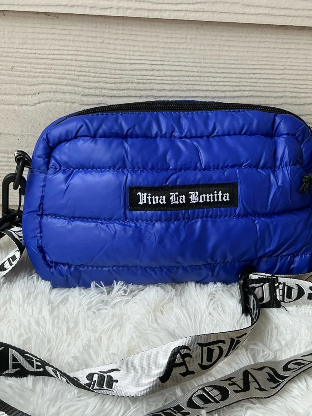 Viva La Bonita Quilted Puffer Crossbody - Electric Blue with Black/White Strap - Picture 2 of 8